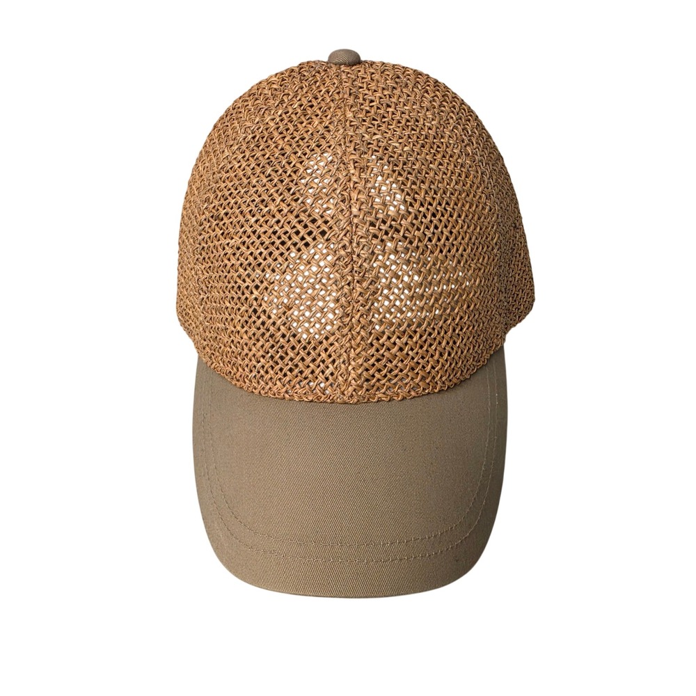 Perry Ellis Portfolio Hat Mens OSFA Tan Genuine Straw Baseball Cap PE446 Mesh